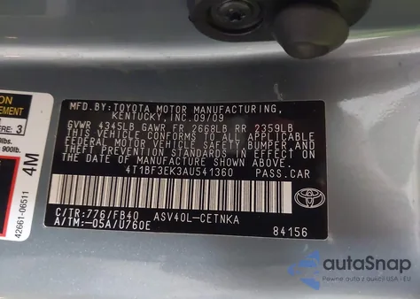 2010 Toyota Camry Le from USA, damaged, VIN 4T1BF3EK3AU541360